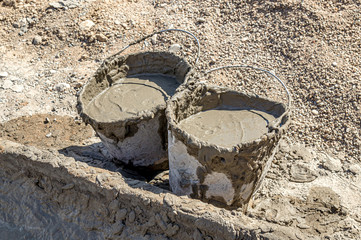 Cement mortar at a construction site in a bucket