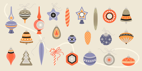 Set of christmas decorations in retro style