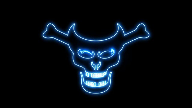 Demon Skull In Blue Glow From High Voltage On A Black Background