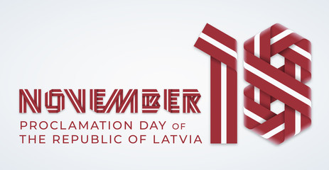 November 18, Latvia Independence Day congratulatory design with Latvian flag colors. Vector illustration. - obrazy, fototapety, plakaty