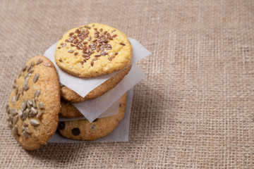 cookies with sesame seeds and chocolate crumbs baking home kitchen photo food