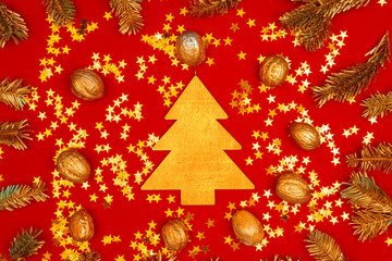 Fototapeta na wymiar Christmas holiday decoration on bright red background