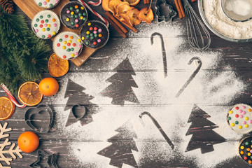 Beautiful composition of Christmas cooking of traditional holiday sweets