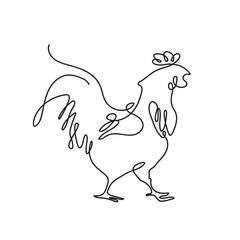 A rooster drawn in one line. Vector image of a chicken.