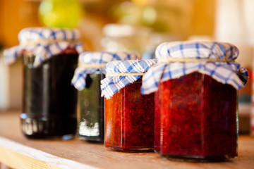 natural home made jam from forest fruits in jars