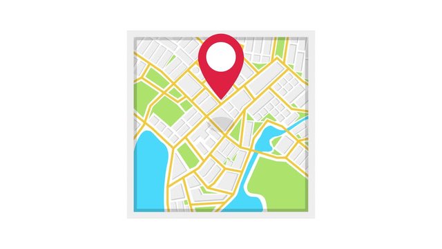 Navigation map and red checkpoint icon. Loop animation on white background. 4K resolution. 