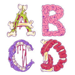 Scary zobmie cartoon letters A, B,C, D for Halloween decor - 297568259