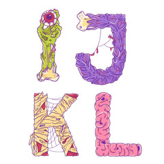 Scary zobmie cartoon letters I, J, K, L for Halloween decor - 297568401