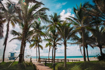 Obraz na płótnie Canvas tropical beach with lifeguard cabin, Florida, USA