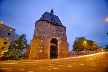 Nightshot of "Marschiertor" - tower, one of two remaining original city gates, dating from the late 13th century, with a turreted tower.