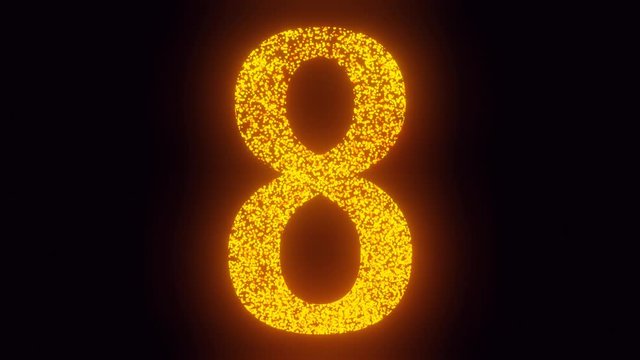 Eight years happy birthday, anniversary, holiday, celebration fireworks, bloom, sparkles number animation. 3 fonts variations, 480 frames for each variant. 4K Ultra HD 3D render