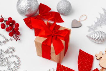 Christmas gift and christmas decorations isolated on white background