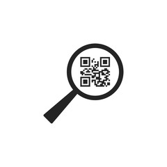 QR Code, magnifying icon. Vector illustration, flat design.