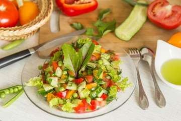 Fresh mixed vegetables salad. Cooking vegetables
