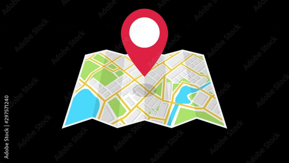 Poster navigation map and red checkpoint icon. looped animation with alpha channel. 4k resolution.