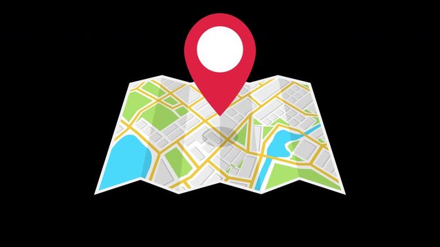 Navigation map and red checkpoint icon. Looped animation with alpha channel. 4K resolution. 