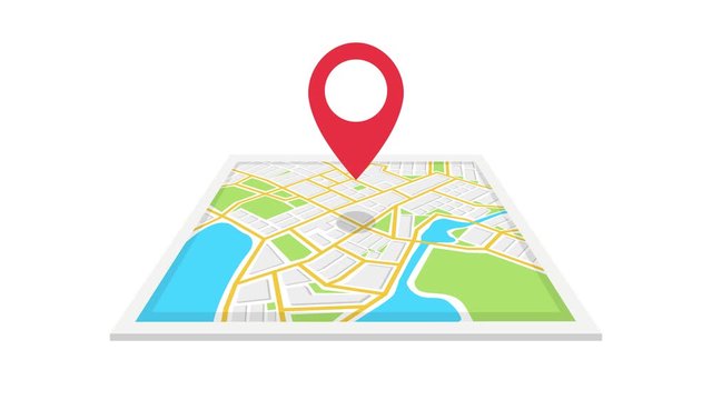 Navigation map and red checkpoint icon. Loop animation on white background. 4K resolution. 