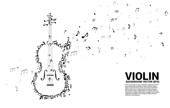 Vector music melody note dancing flow shape violin icon . Concept background for song and concert theme.