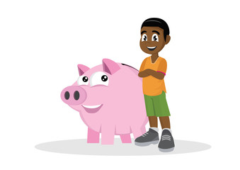 African Boy and his piggy bank.