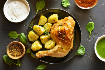 Baked chicken leg with potato