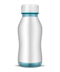 Blue yogurt bottle with blank label isolated on white background, realistic mockup illustration. Liquid food product, drinking yoghurt, beverage vector template