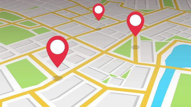 Navigation map and three red checkpoints icon. Loop animation on white background. 4K resolution. 