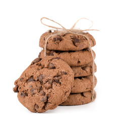 Chocolate chip cookies isolated on white background. Sweet biscuits. Homemade pastry.
