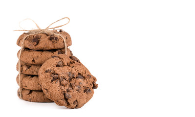 Chocolate chip cookies isolated on white background. Sweet biscuits. Homemade pastry.