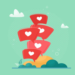 Like concept for social networks. Vector illustration in cartoon flat style.