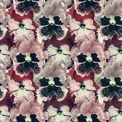 Seamless floral retro pattern. Black, burgundy and pale pink viola.