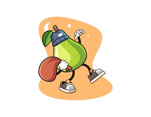 Pear thief cartoon. Mascot Character vector.