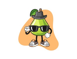 Pear secret agent cartoon. Mascot Character vector.