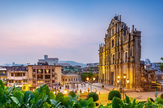 The Ruins of St. Paul's in Macao at night.