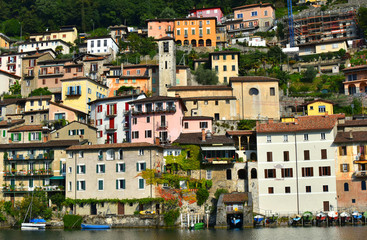 Fototapeta na wymiar Panoramic view of Lake Lugano, Switzerland, Europe.