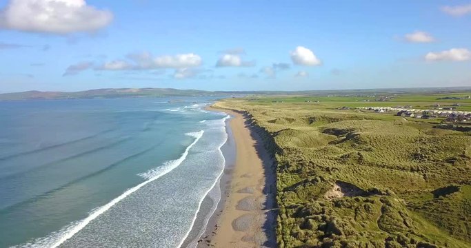 Drone Flight Over Banna Strand Beach Along Ireland's Coast