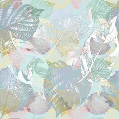 Seamless floral pattern. Delicate colorful leaves.