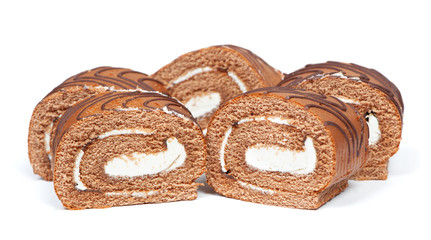 Pieces of baked roll with cream filling