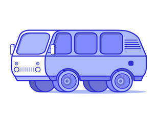 Van icon.Small bus.Flat vector blue line art.Element for design of a game or the mobile application on delivery.