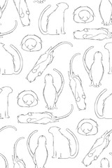Silhouettes of cats, set of stickers. Sketch of cats. Pets. Drawing strokes.