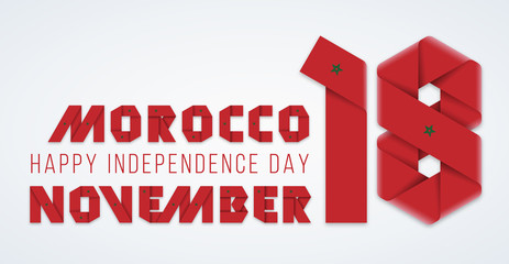 November 18, Morocco Independence Day congratulatory design with Moroccan flag elements. Vector illustration.