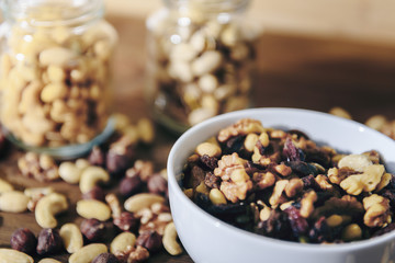 white bowl with varied organic mixed nuts