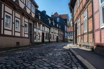 Fototapeta na wymiar Half-timbered houses along the streets of Goslar, Germany