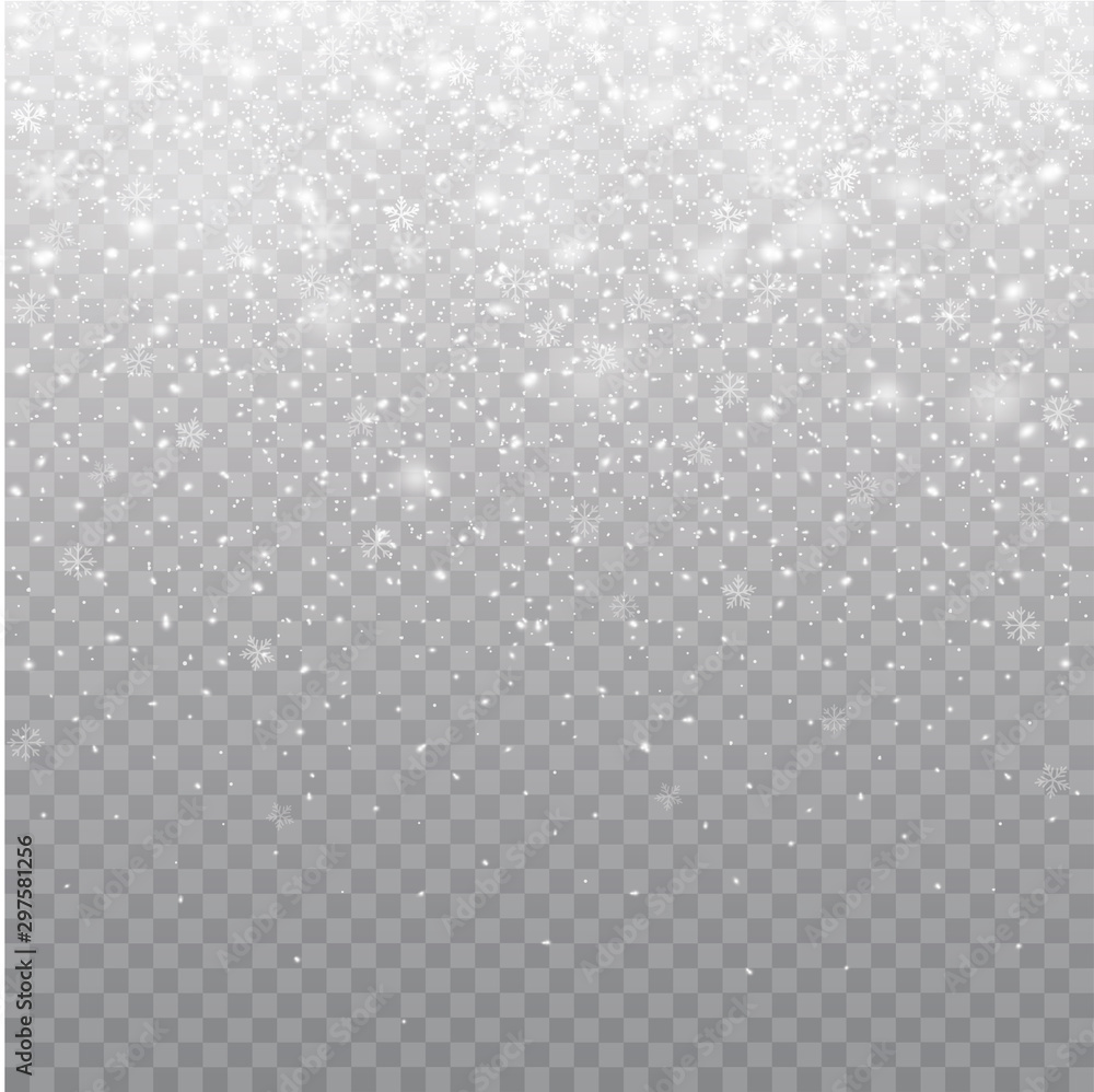 Wall mural seamless realistic falling snow or snowflakes. isolated on transparent background - stock vector.