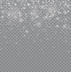 Seamless realistic falling snow or snowflakes. Isolated on transparent background - stock vector.