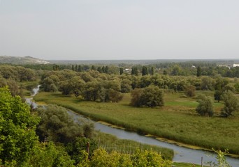 Fototapeta na wymiar Landscape with a river the city of Kupyansk near Kharkov Ukraine
