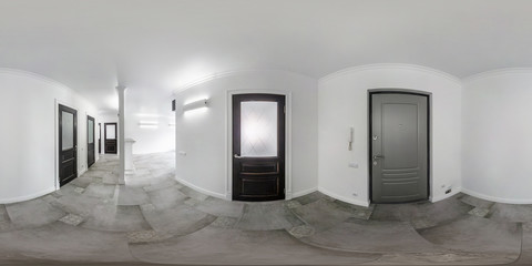 empty white entrance hall room without furniture. full seamless spherical hdri panorama 360 degrees in interior room in modern apartments in equirectangular projection