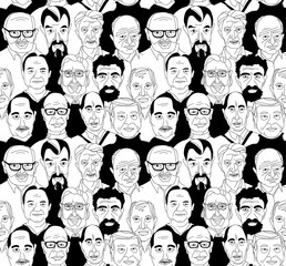 Senior men's head portraits grunge line drawing set doodle poster