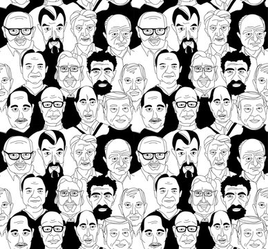 Senior men's head portraits grunge line drawing set doodle poster