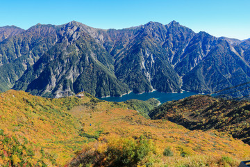 Beautiful landscape Tateyama Kurobe alpine in autumn,The japan alps is one of the most important and popular natural place in Toyama Prefecture, Japan.