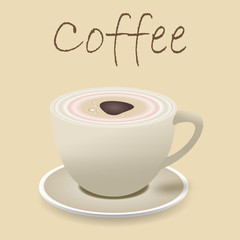 Close up of Coffee cup vector flat icon cream color modern or vintage on cafe shop. Design Vector illustration.